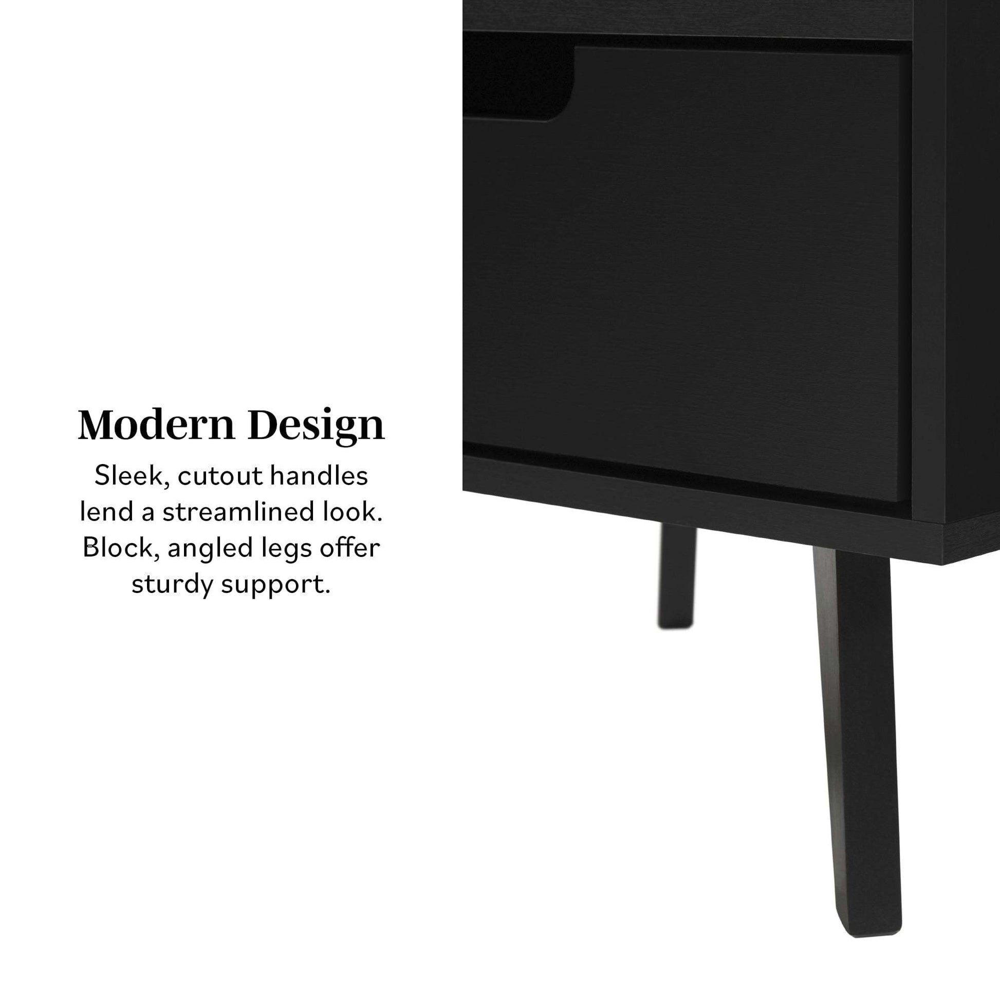 Modern 1-Drawer Nightstand with Open Cubby – Black