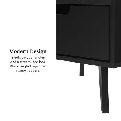 Modern 1-Drawer Nightstand with Open Cubby – Black