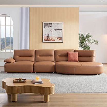 147.24'' Oversied Modern Sectional Curved Shaped Sofa Couch for Living Room,Upholstered 5-Seat Sofa Eco-leather Couch Set,Brown