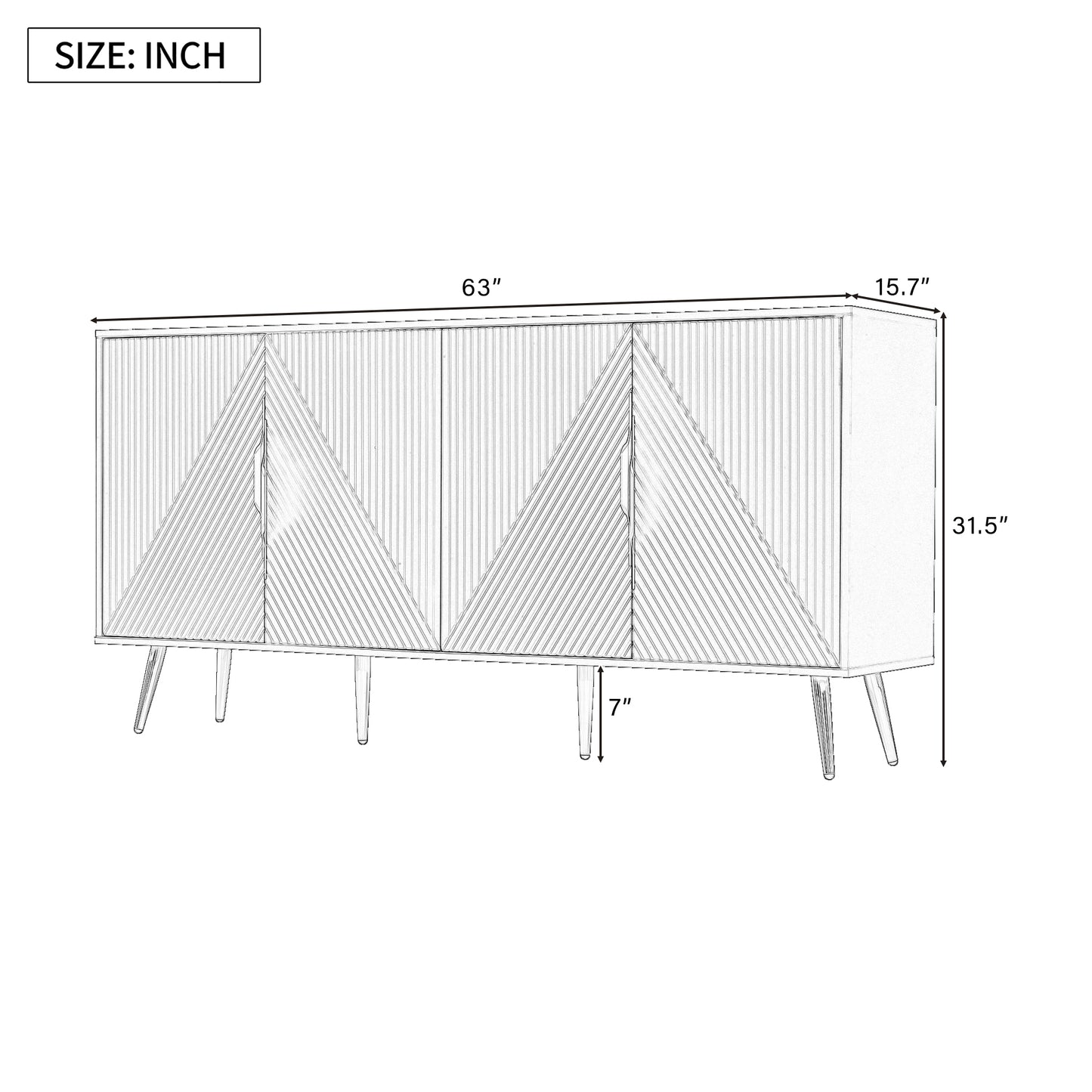 U_STYLE Stylish Sideboard with Wave Geometric Design, Conical Legs, Adjustable, Suitable for Study, Entryway and Living Room