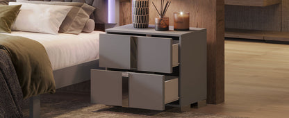 Elegant Nightstand with Metal Handle,Mirrored Bedside Table with 2 Drawers for Bedroom,Living Room,Grey