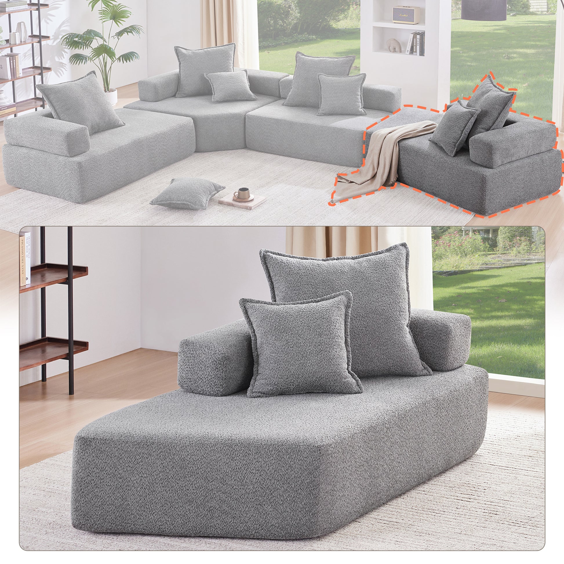 Special-shaped Frame for Oversized Modular U Shaped Sectional Sofa,Luxury Boucle Floor Couch Set,Convertible Sleeper Couch,Spacious Foam-Filled Sofa Bed for Living Room