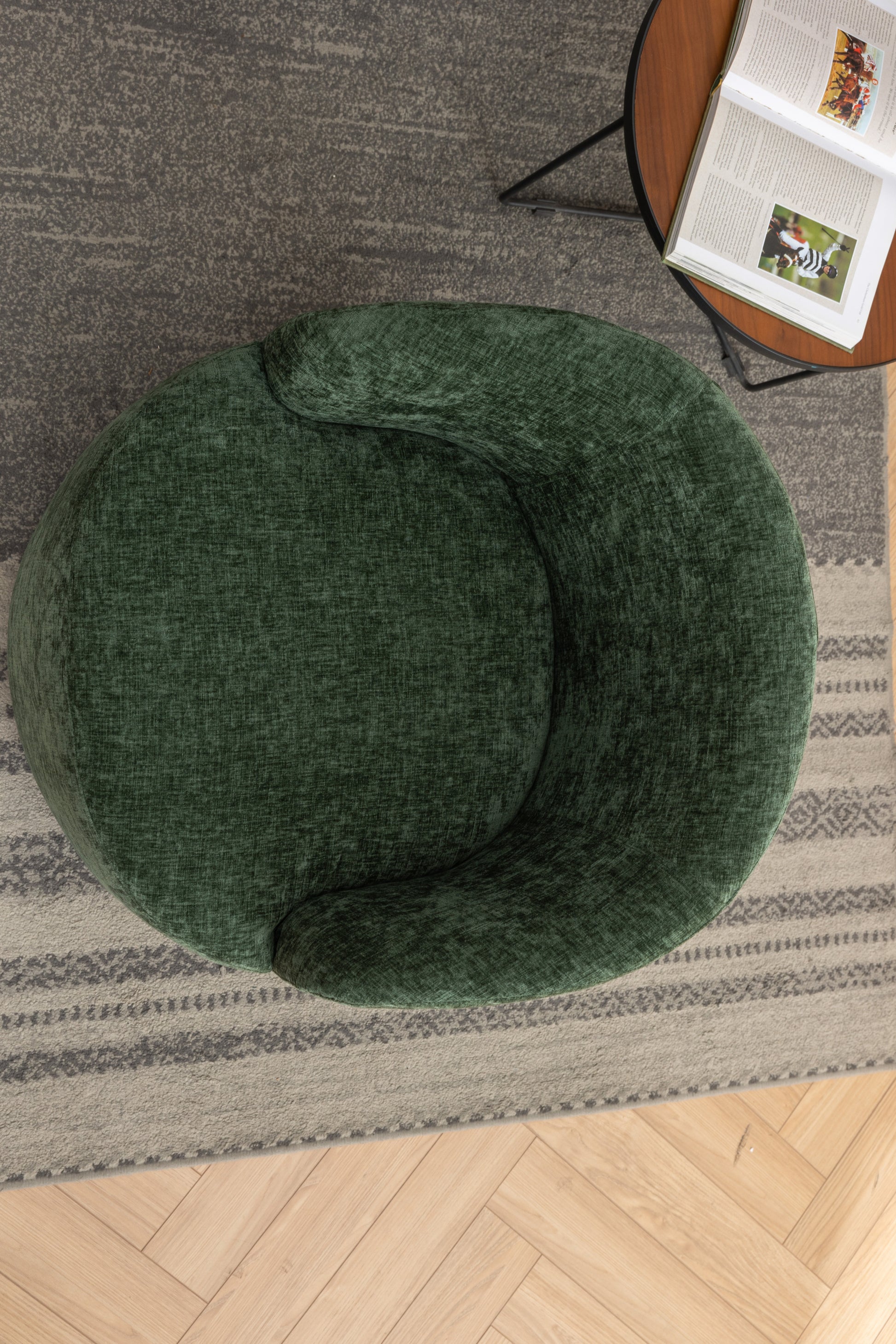 037-Chenille Fabric Swivel Accent Armchair Barrel Chair With Black Powder Coating Metal Ring,Green