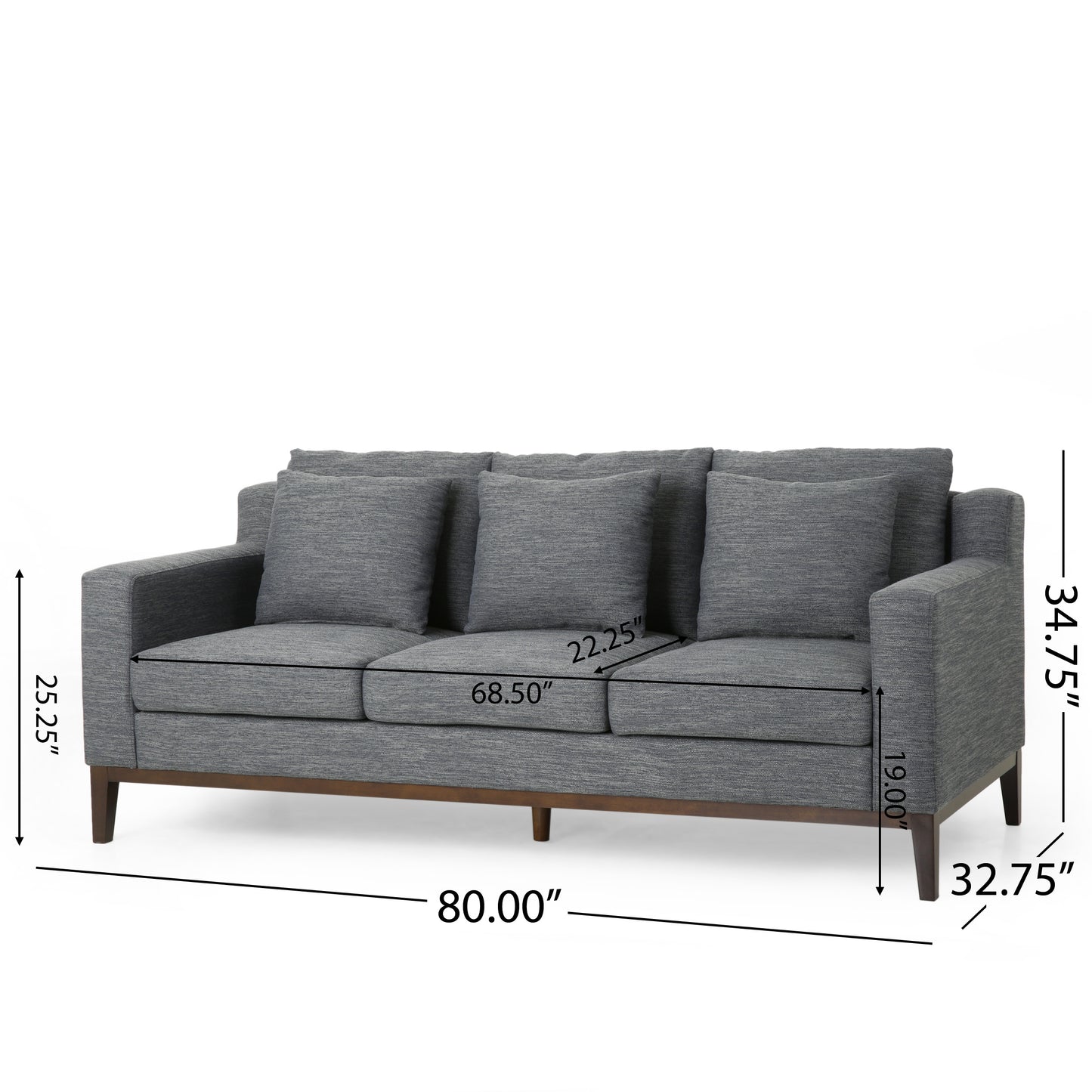 Mirod Comfy 3-seat Sofa with Wooden Legs, Modern  for Living Room and Study