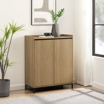 Contemporary Minimalist 2-Door Accent Cabinet – Coastal Oak