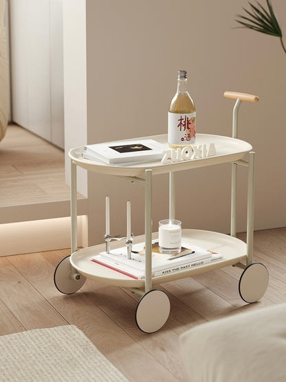 Movable Small Pushcart Inimalist Style Coffee Table Storage Cart Double-layer Modern Sofa Side Bedroom Leisure Time