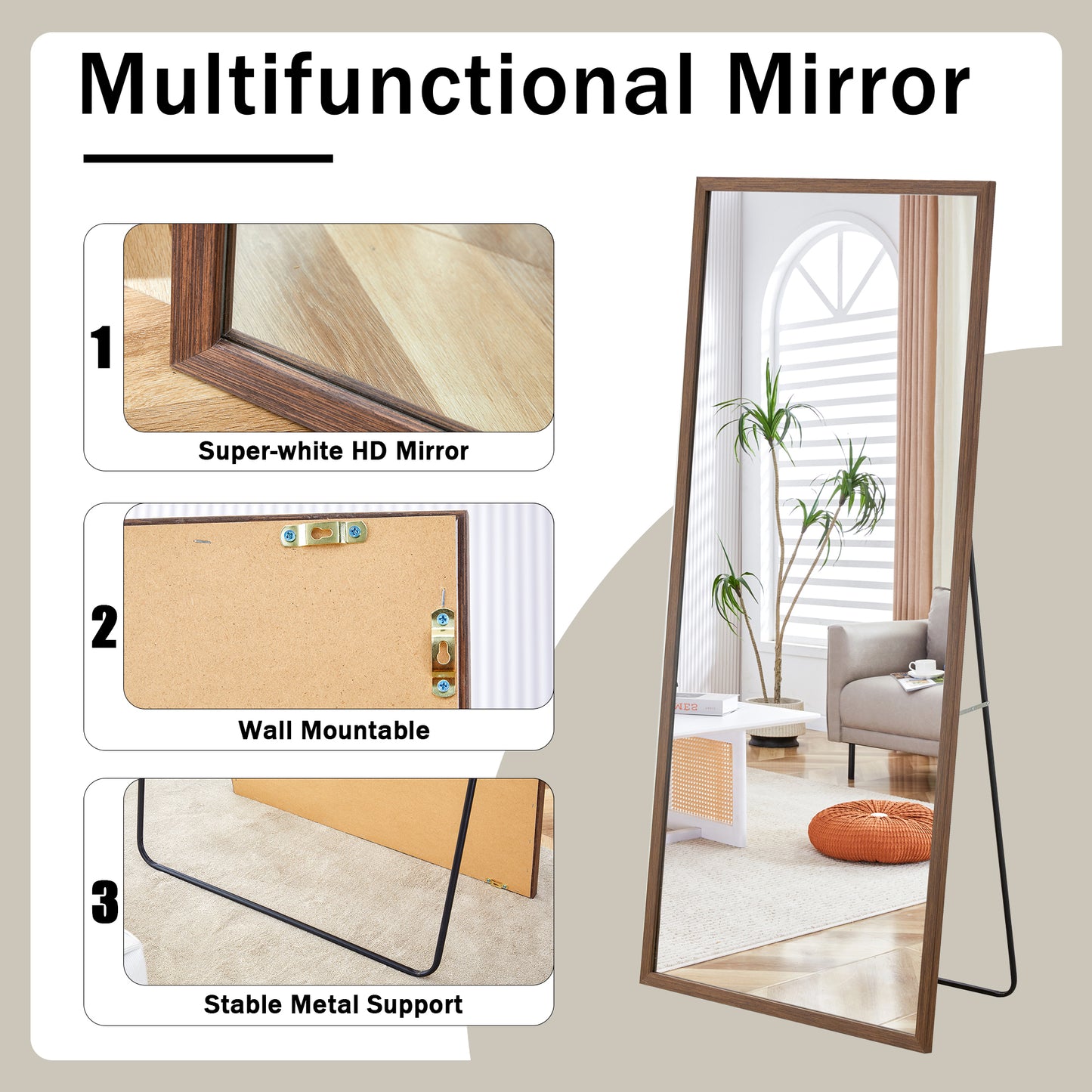 Fourth generation solid wood frame full-length mirror, dressing mirror, bedroom porch, decorative mirror, clothing store, floor standing large mirror, wall mounted. 71 "* 31.5"