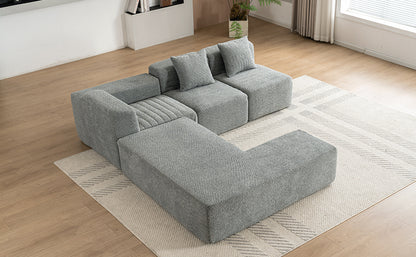 116.5" Sectional Sofa Full-compressed Sofa Couch Free-combined Sofa for Living Room, Grey