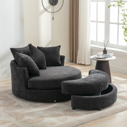 Orisfur. 360° Swivel Accent Barrel Chair with Storage Ottoman & 4 Pillows, Modern Chenille Leisure Chair Round Accent for Living Room, Gray