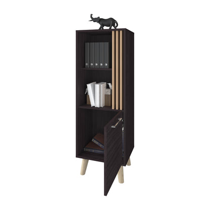 Ac Chin Storage Cabinet with a Door and Open Storage, Wengue + Natural Oak