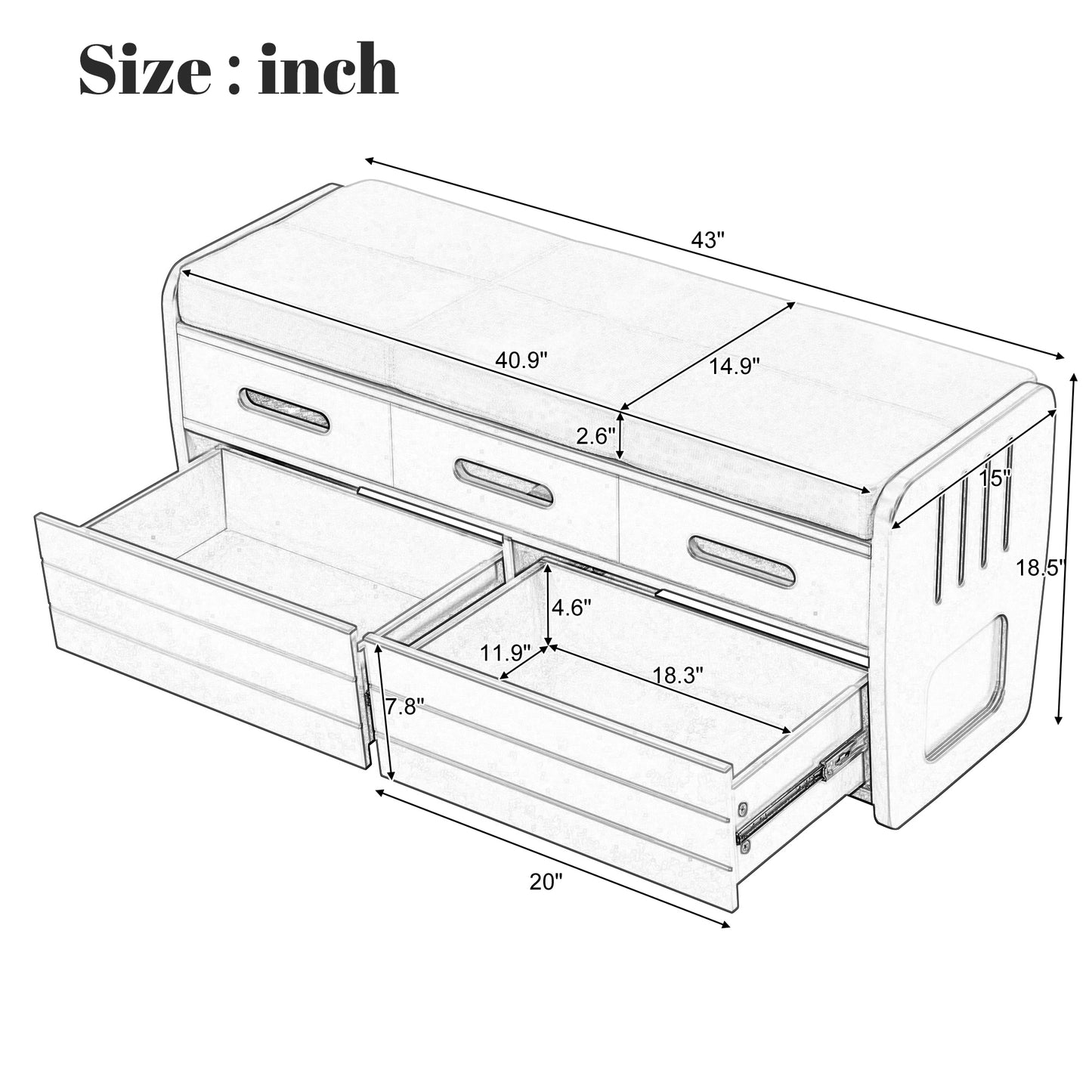 TREXM Rustic Storage Bench with 2 Drawers, Hidden Storage Space, and 3 False Drawers at the Top, Shoe Bench for Living Room, Entryway (Navy)