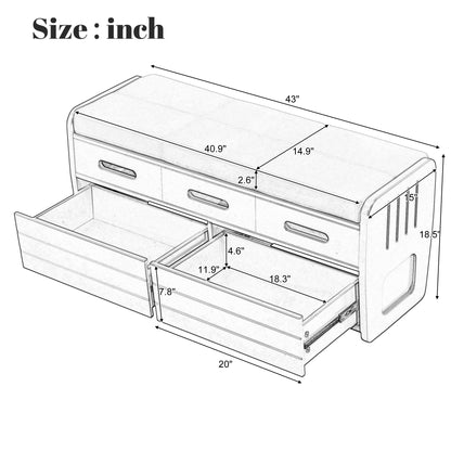 TREXM Rustic Storage Bench with 2 Drawers, Hidden Storage Space, and 3 False Drawers at the Top, Shoe Bench for Living Room, Entryway (Navy)