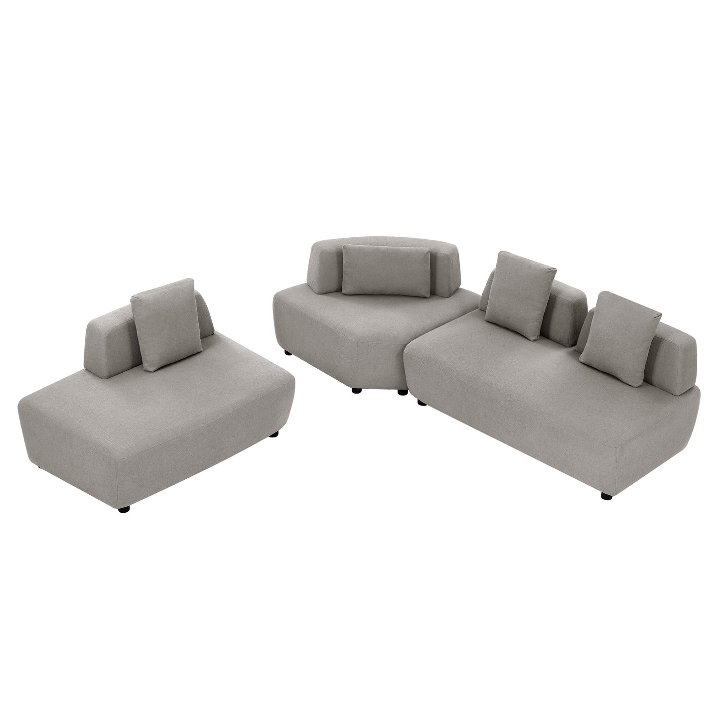 Contemporary 3-piece Sectional Sofa Free Convertible sofa with Four Removable Pillows for Living Room, Grey