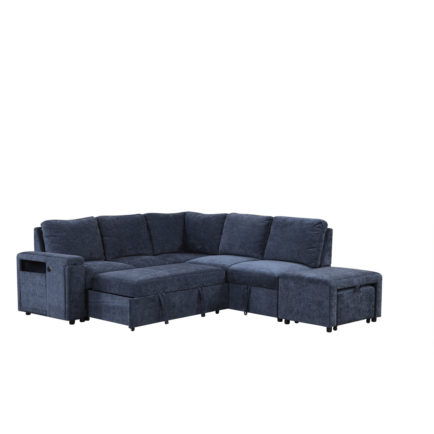 U_STYLE  L-shaped Padded Modular Sofa with Storage Space, USB Ports, and Cup Holders on the Armrests, Suitable for Living Rooms, Offices, and Apartments.