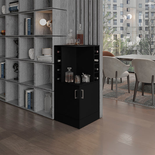 Jakes 42" Tall Corner Bar Cabinet with Eight Wine Bottle Cubbies and Double Door cabinet, Living Room, Liquor Cabinet, Storage Cabinet Black Wengue