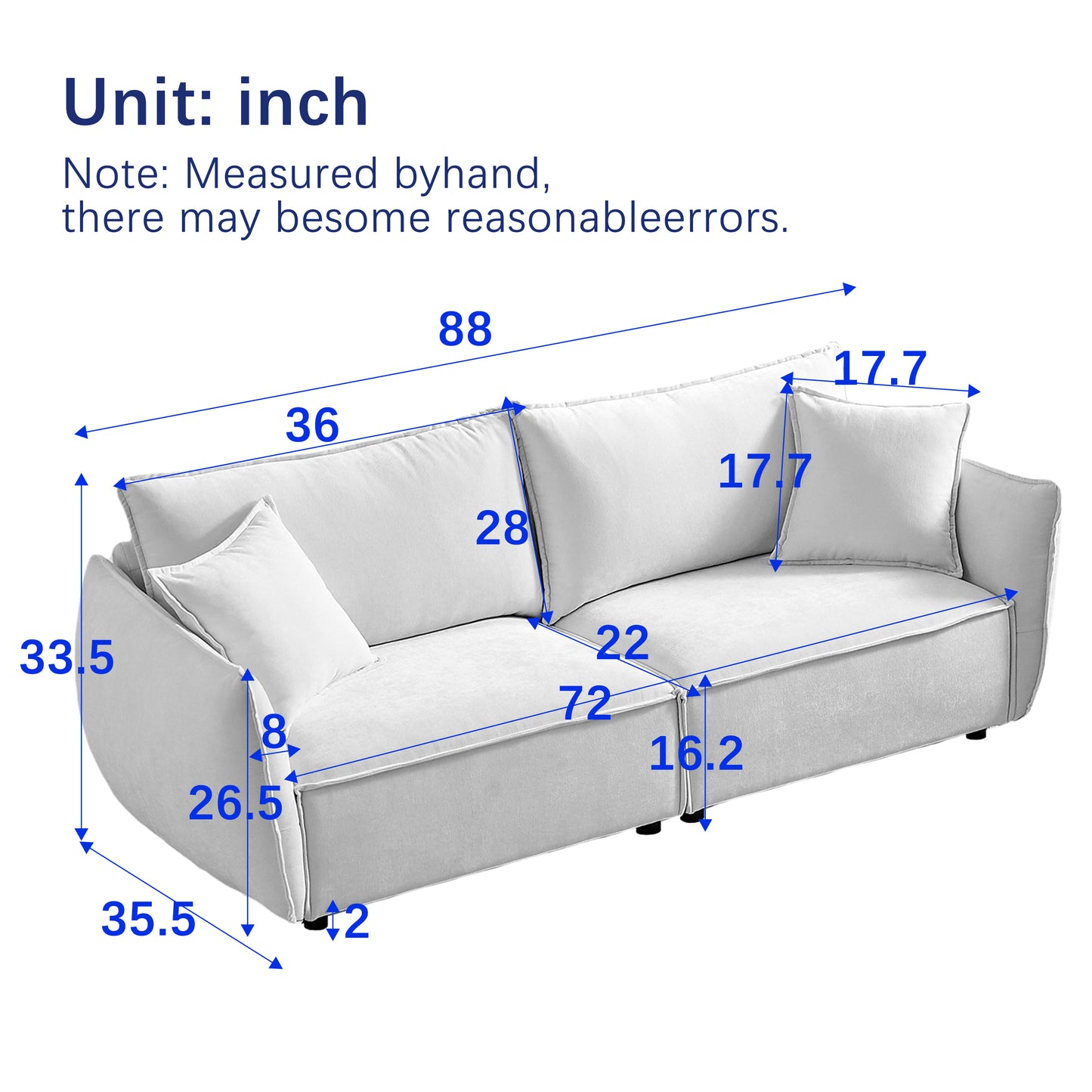 MH88" Modern Living Room Sectional, Wide Living Room Sectional, Stylish Chenille Triple Sectional with Extra 2 Pillows, Thickly Padded Seat and Back and Armrests for Apartment, Living Room