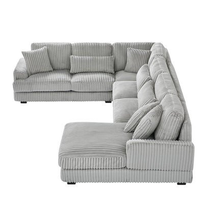 129" Oversized Sectional Sofa U-shaped Sofa Couch Modern Sofa Upholstered in Soft Corduroy with a Chaise Lounge for Living Room, Grey