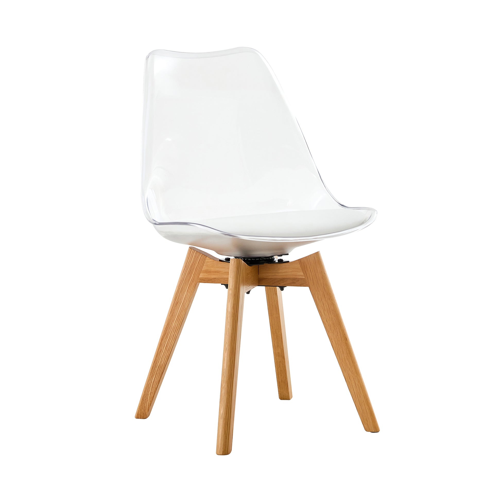 Modern chairs can rotate 360 degrees. The backrest is made of PET material, the seat cushion is made of PU material, and the support legs are made of oak. (Set of 4)