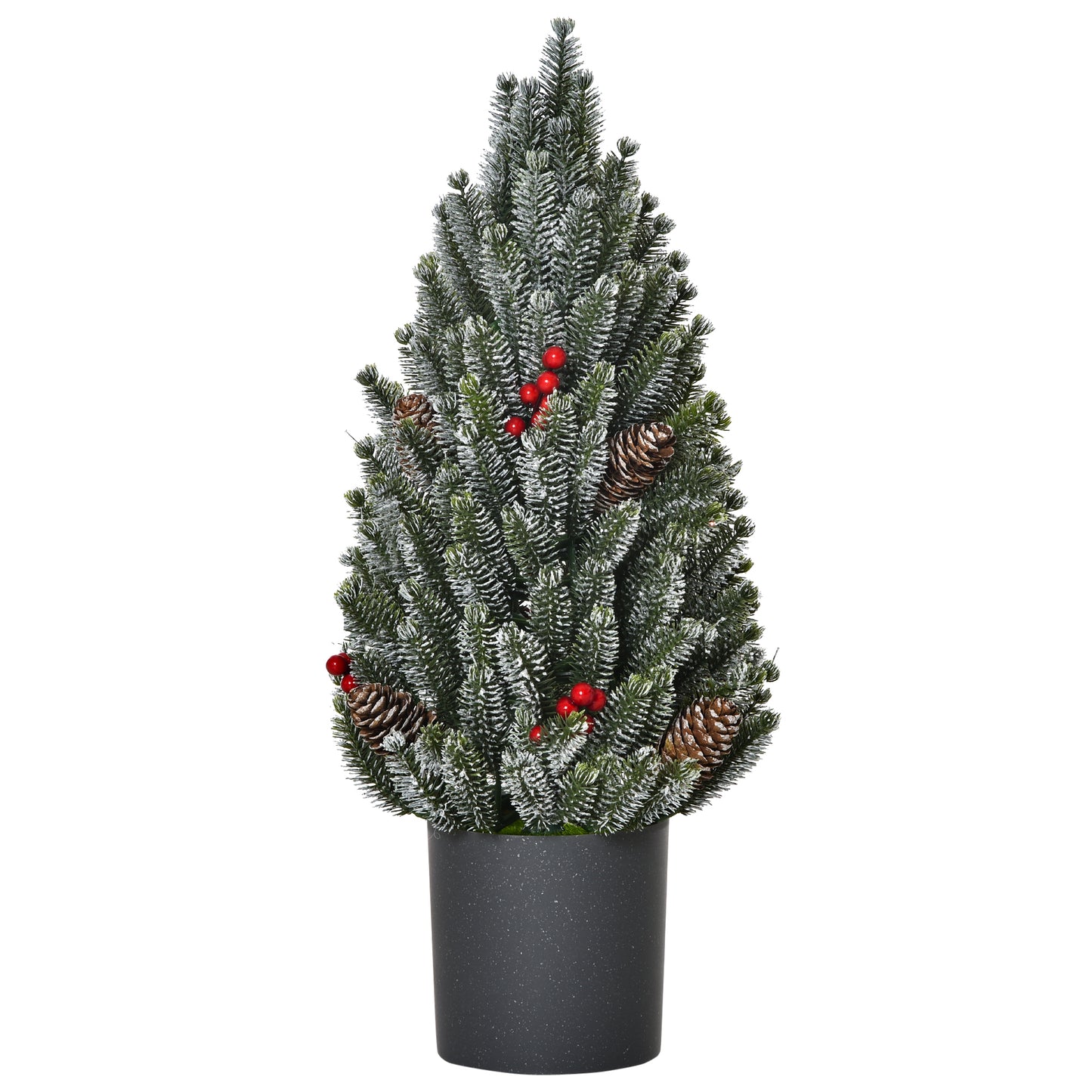 HOMCOM 18" Tall Unlit Miniature Snow-Flocked Tabletop Artificial Christmas Tree, Holiday Decoration with Pine Cones and Berries