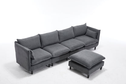 Modular Sectional Sofa,  L Shaped Couch Set for Living Room, 4-Seater Comfy Cloud Couches with Movable Ottoman Dark Grey