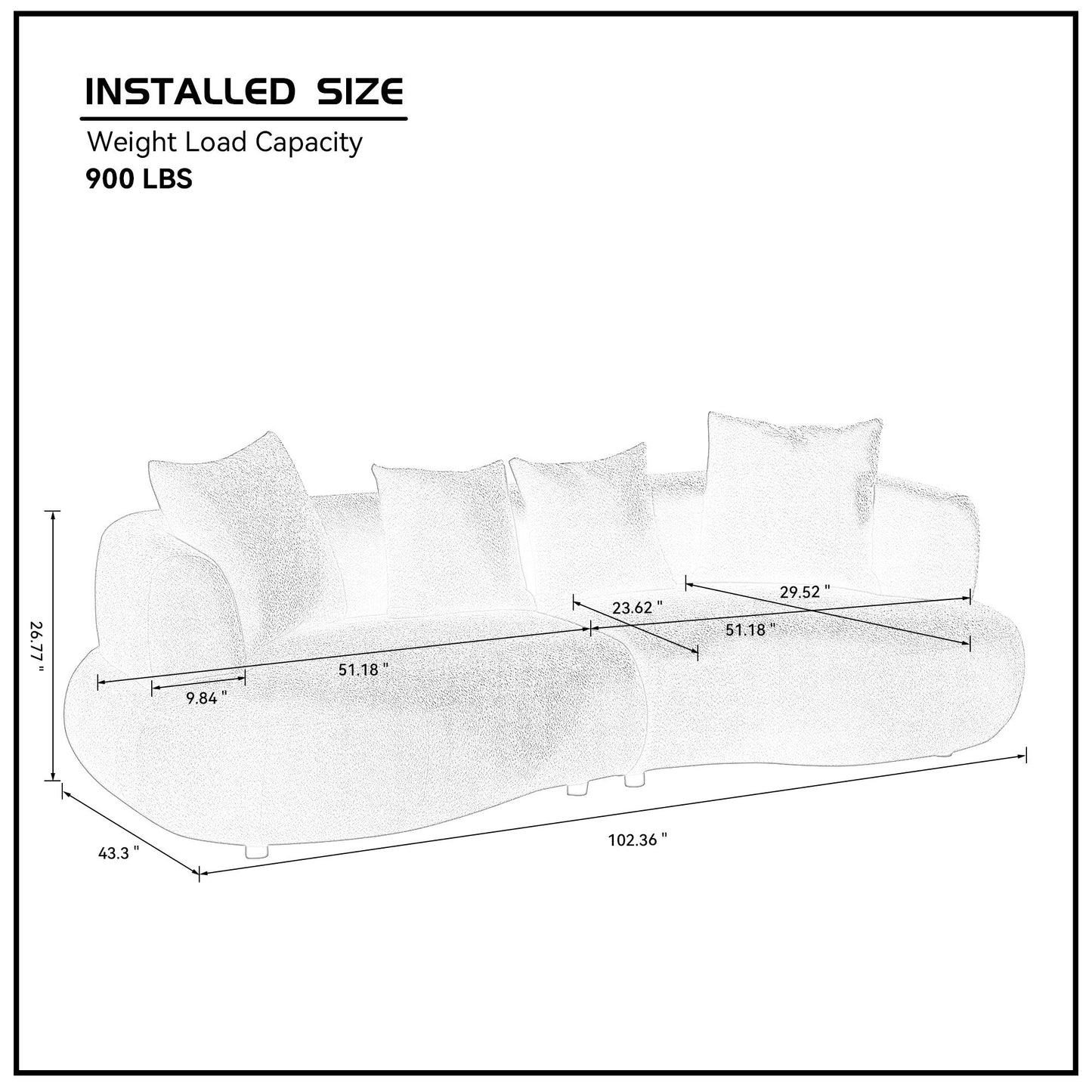 102.36 inch Mid Century Modern Sectional Curved Sofa Couch, Comfy Sofa for Living Room,Upholstered 4-Seat Sofa Boucle Fabric Cream Style Couch for Apartment,White