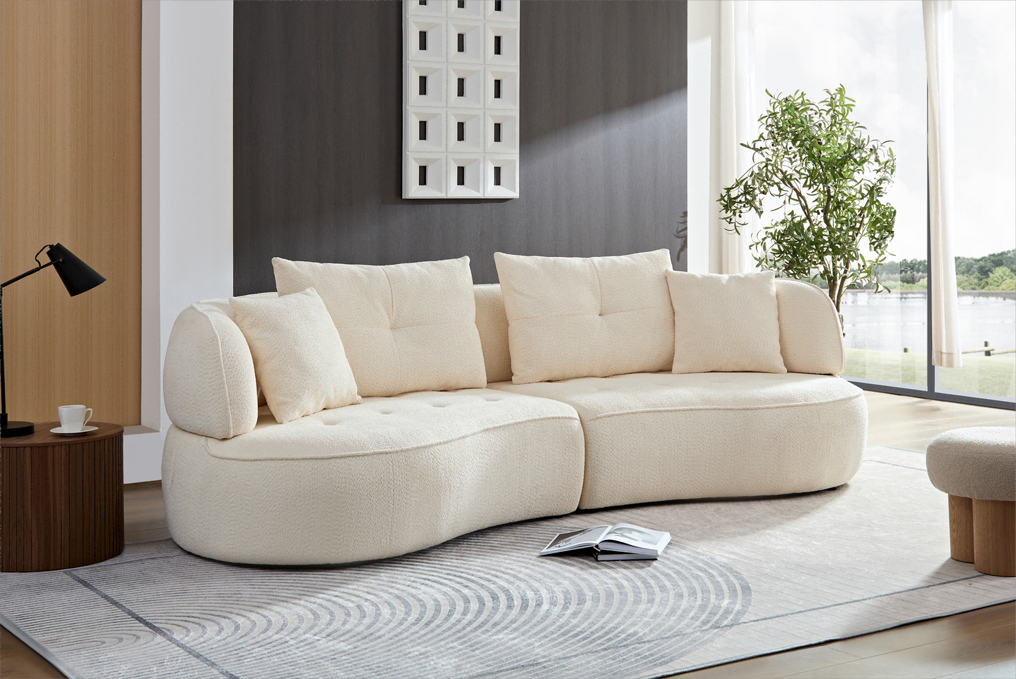 WKS7W  White, 4-seat modular sofa, durable fabric, solid wood frame, high density sponge cushion, 4 pillows