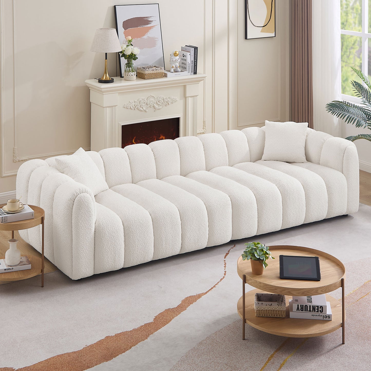 110.23 Inch Oversized Modern Design Sofa,Upholstery Tufted Cloud 41.33''Oversized  Deep Seat Sofa,Teddy Fabric Boucle 4 Seats Couch with Solid Wood for Living Room, Office, Bedroom,Apartment