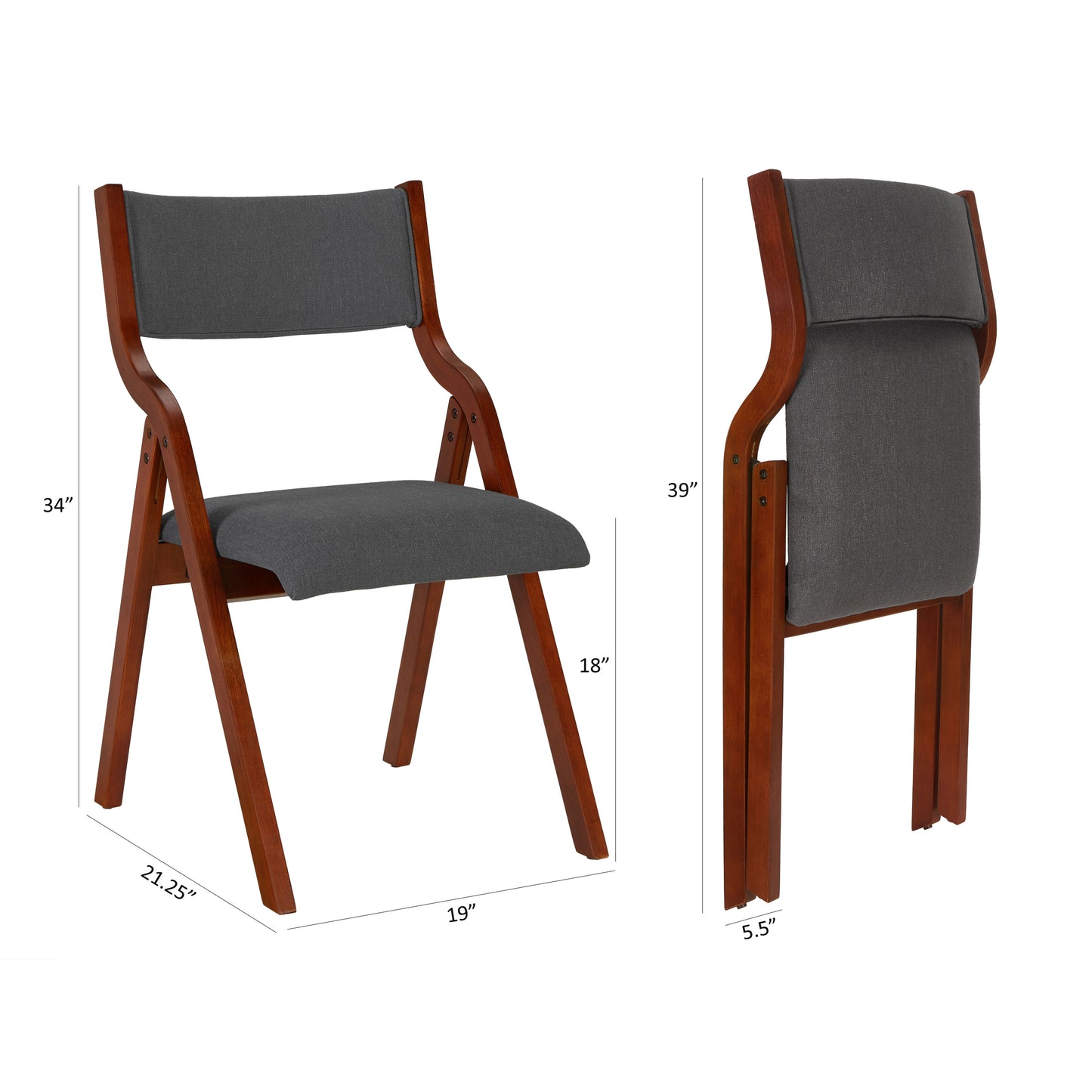Upholstered folding Dining chair, space saving, easy to carry, Dining Room, 2-Pack-Grey+Cherry