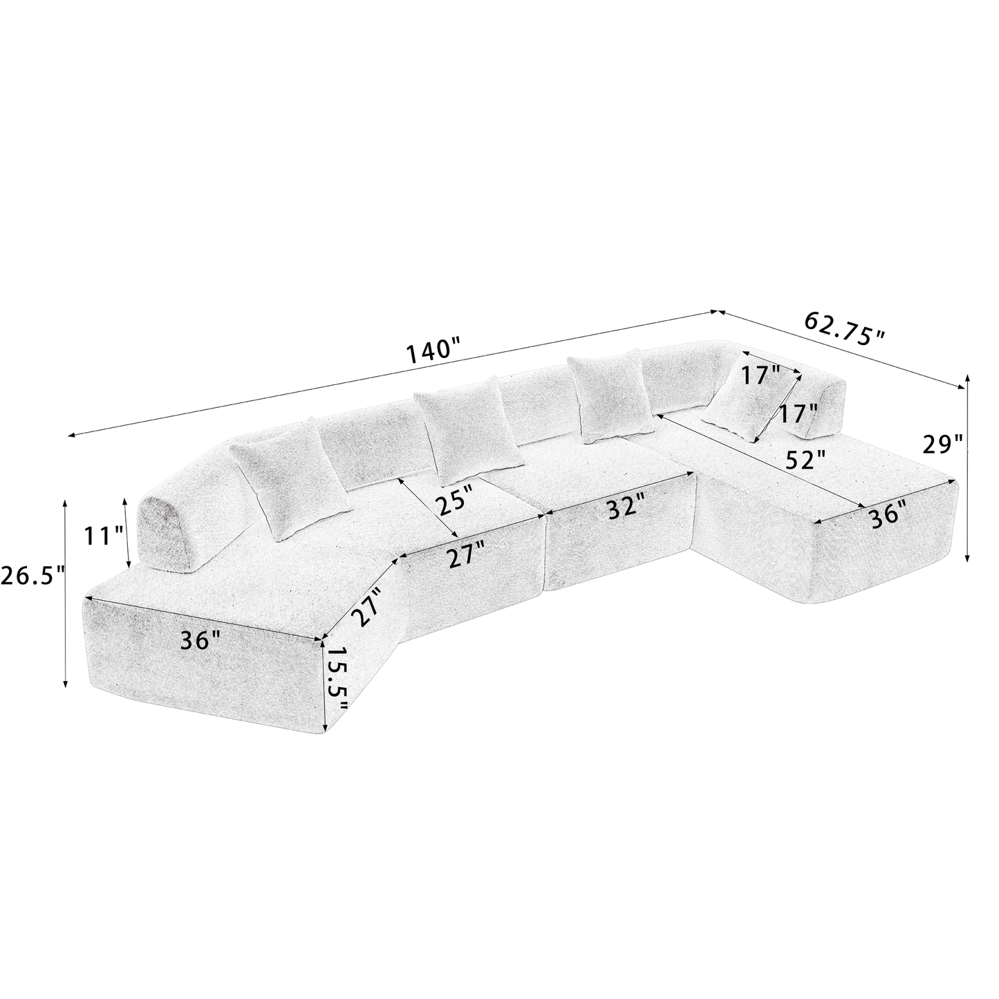 [NEW ARRIVED] [VIDEO PROVIDED]Modern Minimalist 140" L-Shape Couch ,No Assembly Required,Boucle,Modular Sofa ,Couch with Chaise,Free Combination Foam-Filled Sofa, 4 Seats,White