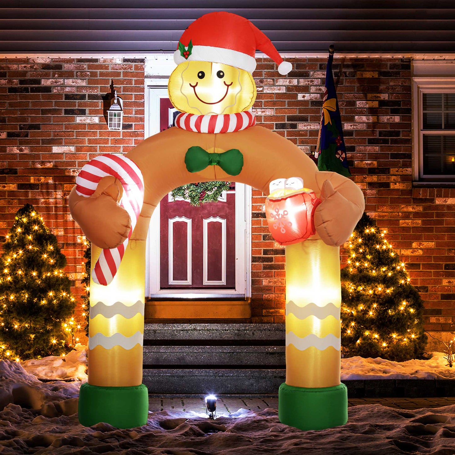 Outsunny 9.2' Christmas Inflatables Gingerbread Man Arch with White LED Lights, Blow-Up Outdoor Christmas Decorations for Lawn Garden Party