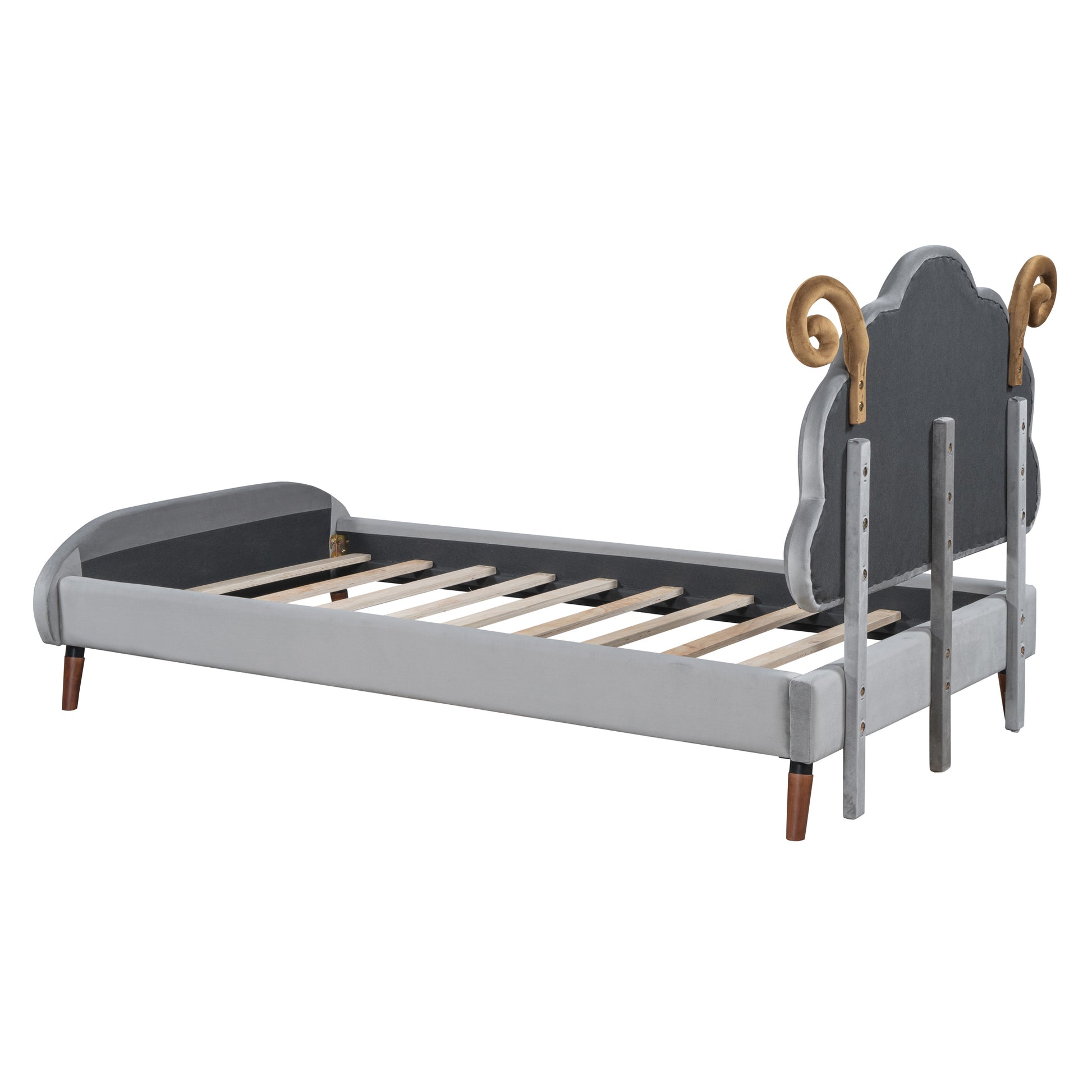 Twin Size Upholstered Platform Bed with Sheep-Shaped Headboard, Gray