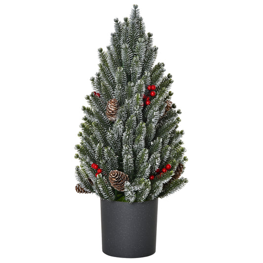 HOMCOM 18" Tall Unlit Miniature Snow-Flocked Tabletop Artificial Christmas Tree, Holiday Decoration with Pine Cones and Berries