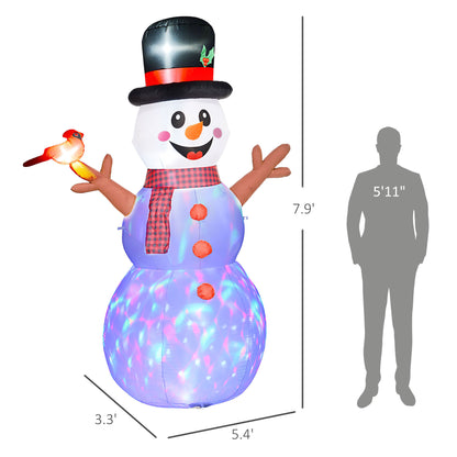 Outsunny 7.9' Christmas Inflatables Snowman with Branch Hands, Blow-Up Outdoor Christmas Decorations with Rotating Colorful LED Light for Lawn Garden Party