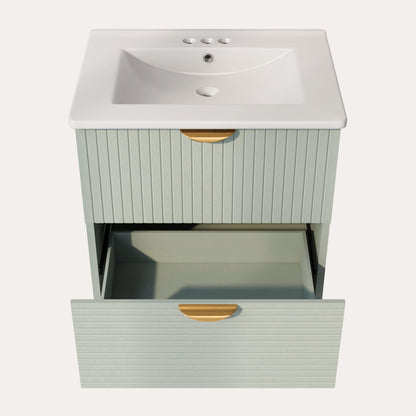 Modern 24-Inch Wall-Mounted Bathroom vanity with 2 Drawers, Green - Ideal for Small Bathrooms