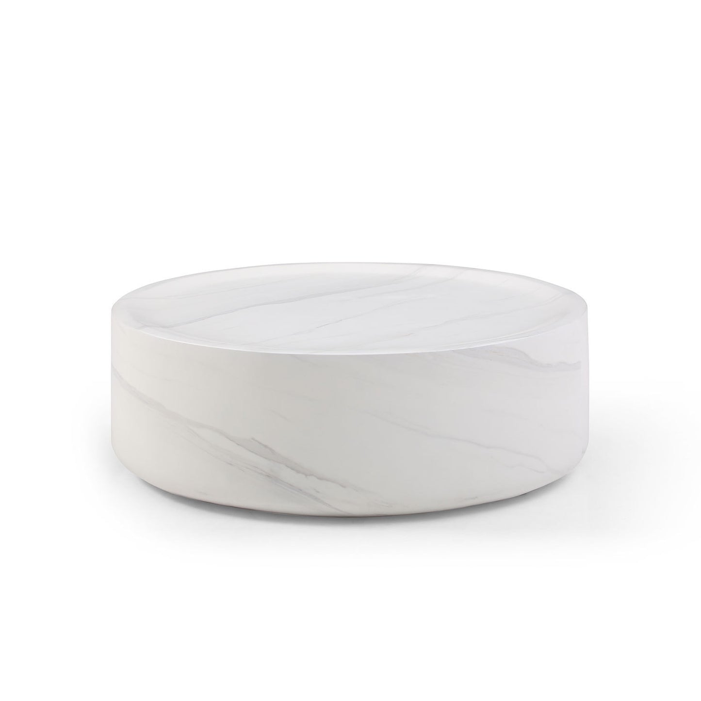 39.37'' White Marble Round Coffee Table Sturdy Fiberglass table for Living Room, No Need Assembly.