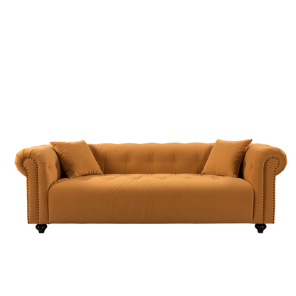 WKS12 Retro medieval style sofa, orange, full installation only needs to install feet can be used, with 2 throw pillows