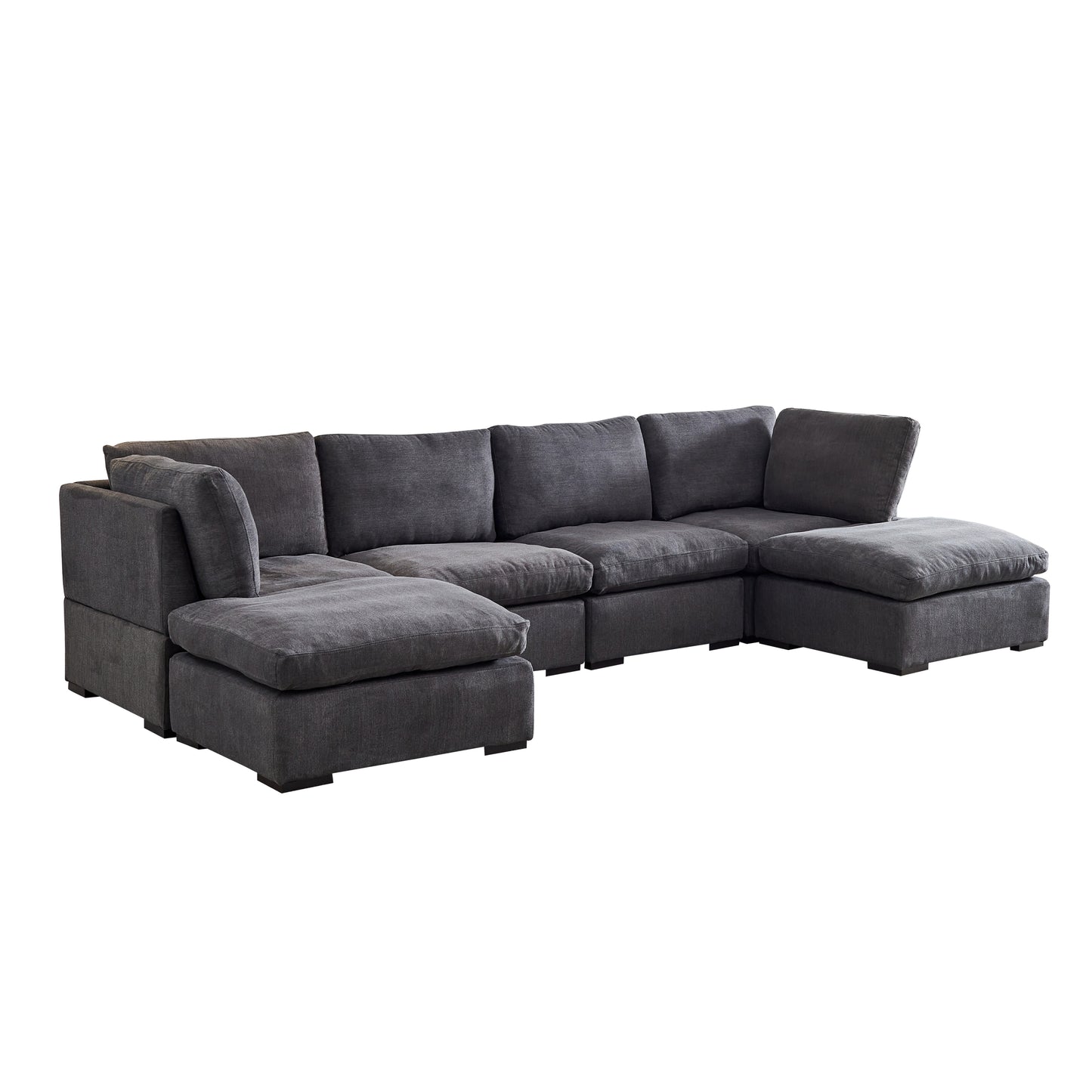 Modular Sofa with Ottoman,Filled with Down ,Soft Linen Fabric,Dark Grey