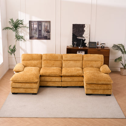 U-shaped profile sofa, including two single seats and two chaise, modular sofa, Chenille sofa,Yellow