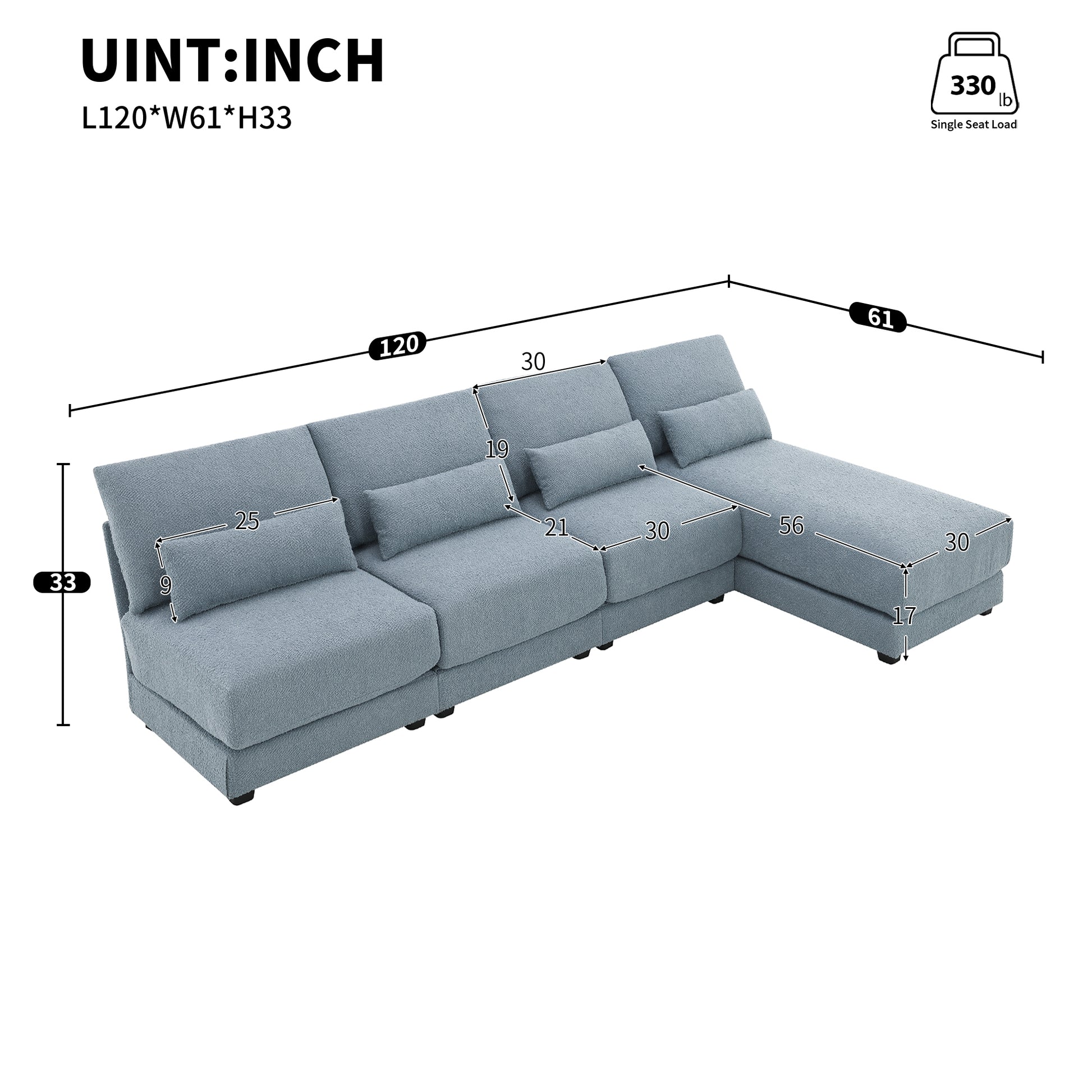 [VIDEO provided][New]120*61" Oversized Deep Seat Sectional Sofa with Reversible Chaise,Loop Yarn Fabric 5-seat Armless Indoor Furniture,Convertible L-shaped Couch for Living Room,Apartment,3 Colors