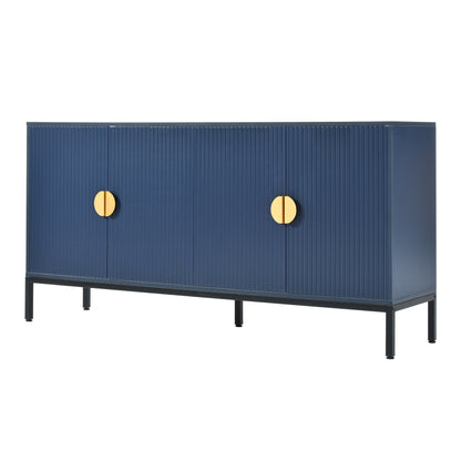 U_STYLE  Exquisite Vertical-Striped Four-Door Sideboard with Sturdy Metal Legs and Semi-Circular Handles, Suitable for Study, Entryway and Living Room