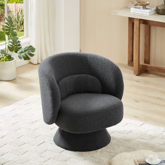 360 Degree Swivel Sherpa Accent Chair Modern Style Barrel Chair with Toss Pillows for home office, living room, bedroom, Dark Grey