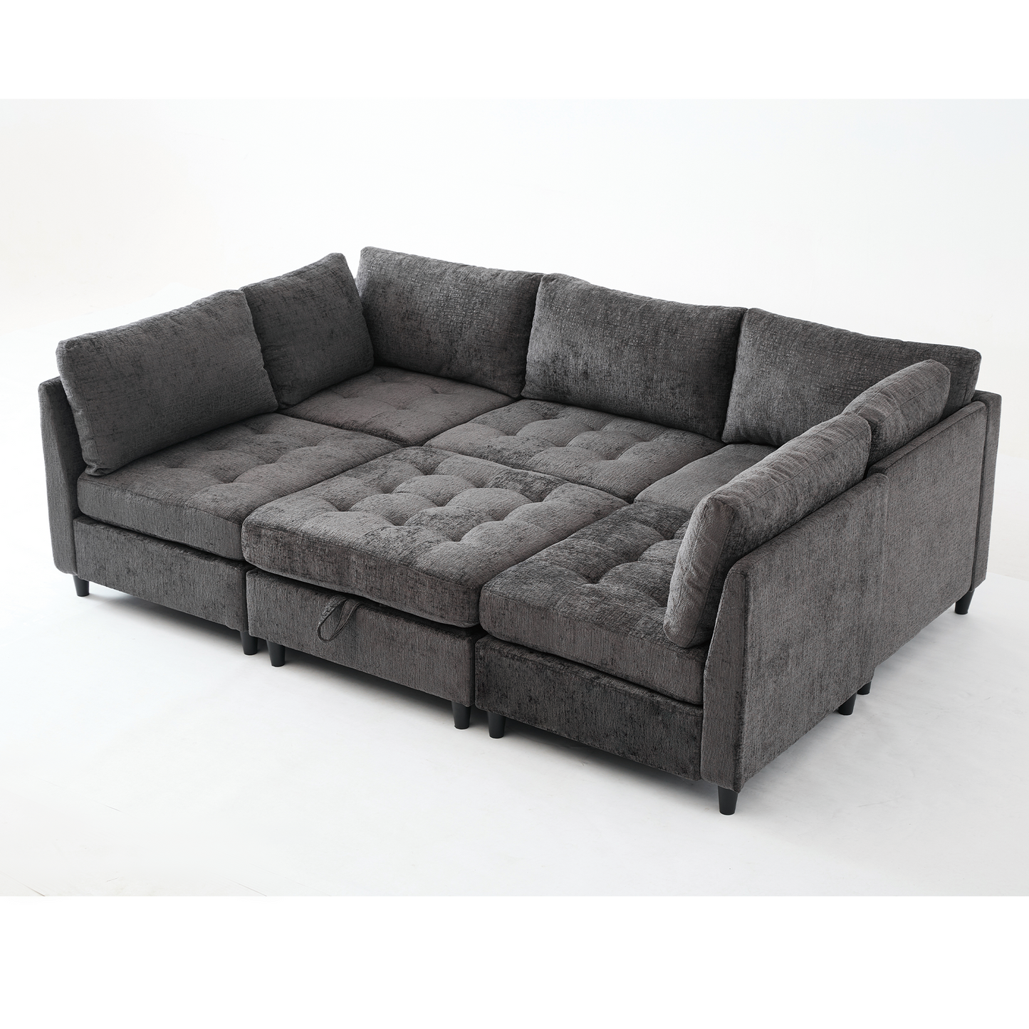 [NEW ARRIVED] [VIDEO PROVIDED]   Modular Sectional Couch with Storage Ottoman, U Shaped Sofa, Storage Ottoman,Minimalist ,Convertible Modular Sofa,Chenille ,Upholstered,6 Seat,Living Room,  Dark  Gray