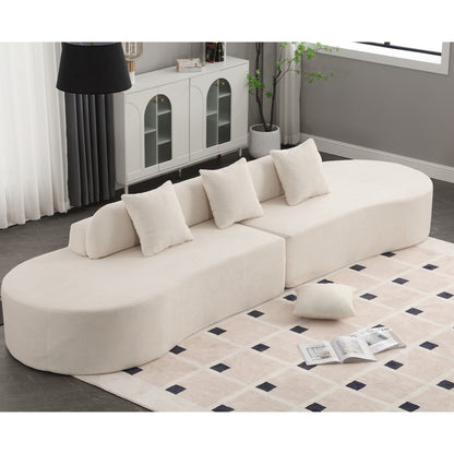 [NEW ARRIVED] [VIDEO PROVIDED] Modern curved combination sofa, terrycloth fabric sofa, minimalist sofa in living room, apartment, no assembly required, three  pillows,Beige