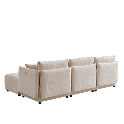 106" Multi-Module Combination Style Sofa for Living Room, Bedroom and Other Lounge Spaces, Modern Minimalist Corduroy Combination Sofa with 2 Comfort Cushions with USB & C Charging Ports,beige