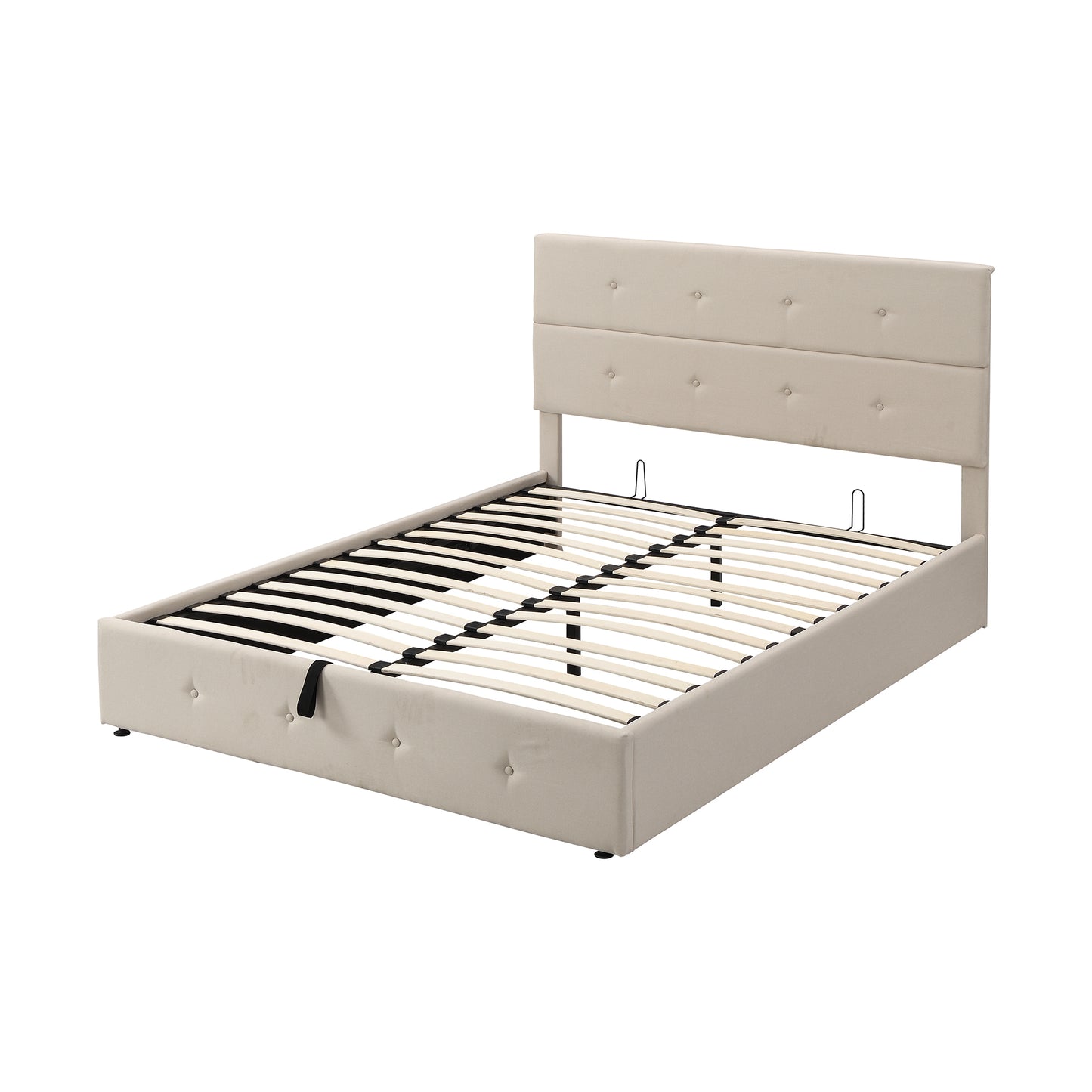 Upholstered Platform Bed with Underneath Storage,Queen Size,Beige