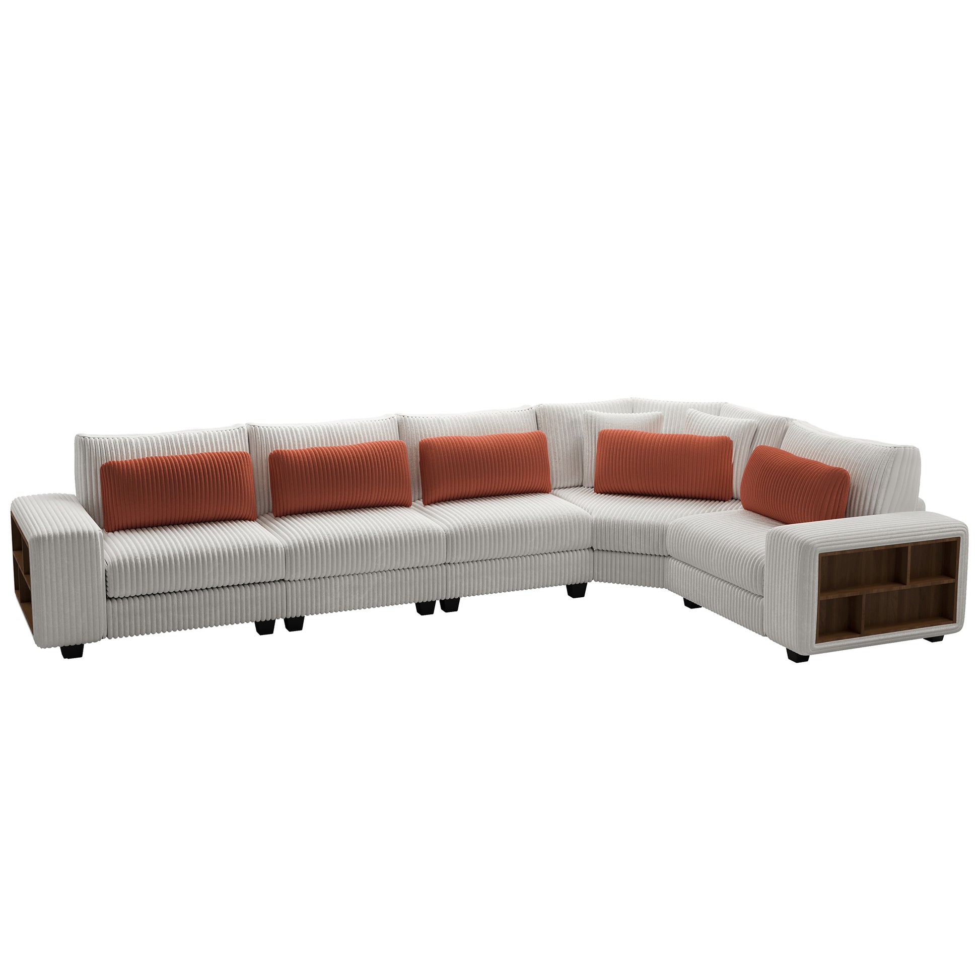 Modular Sectional L-shaped Sofa with Armrest Wooden Frame Locker, Stylish and Comfortable , Cream Style, Beige