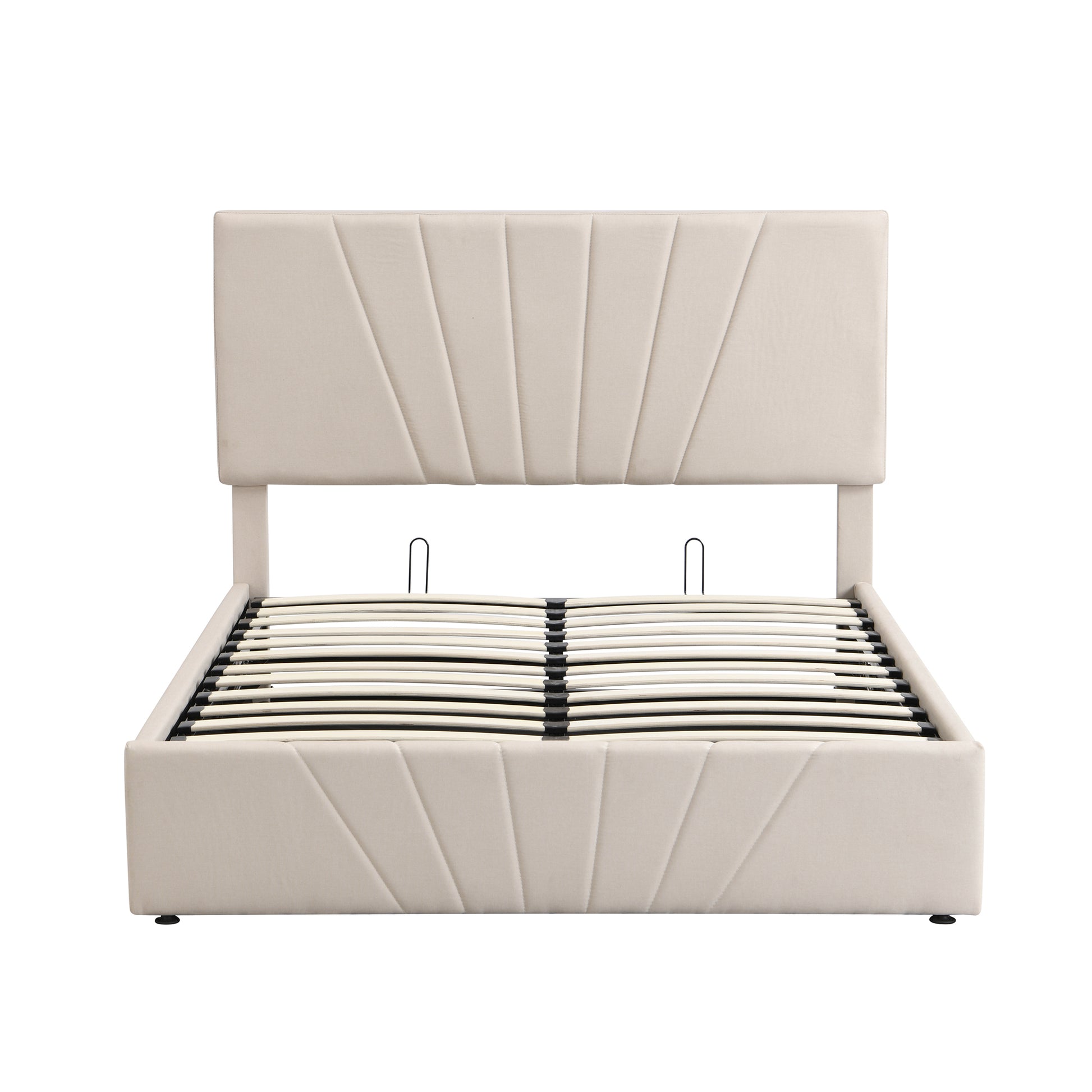 Full size Upholstered Platform bed with a Hydraulic Storage System - Beige