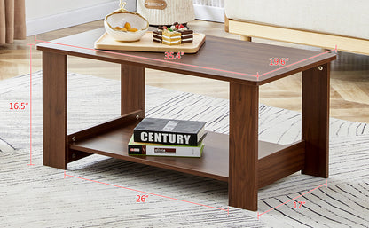 Modern minimalist walnut colored double layered rectangular coffee table ,tea table.MDF material is more durable,Suitable for living room, bedroom, and study room.19.6"*35.4"*16.5"  CT-16