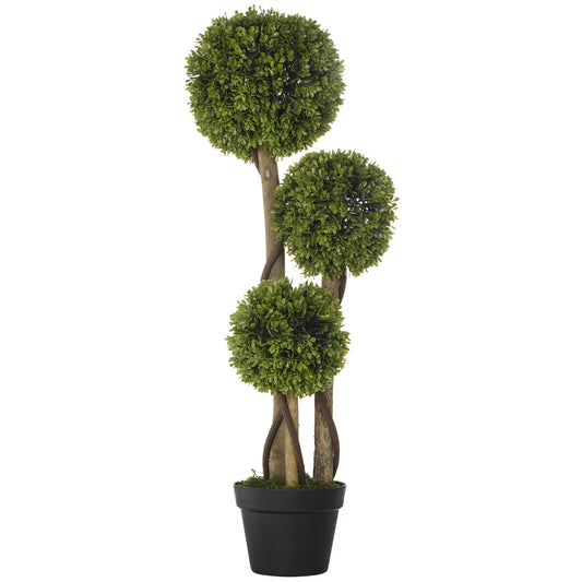 Artificial Plant for Home Decor Indoor & Outdoor Fake Plants Artificial Tree in Pot, 3 Ball Boxwood Topiary Tree for Home Office, Living Room Decor, Light Green