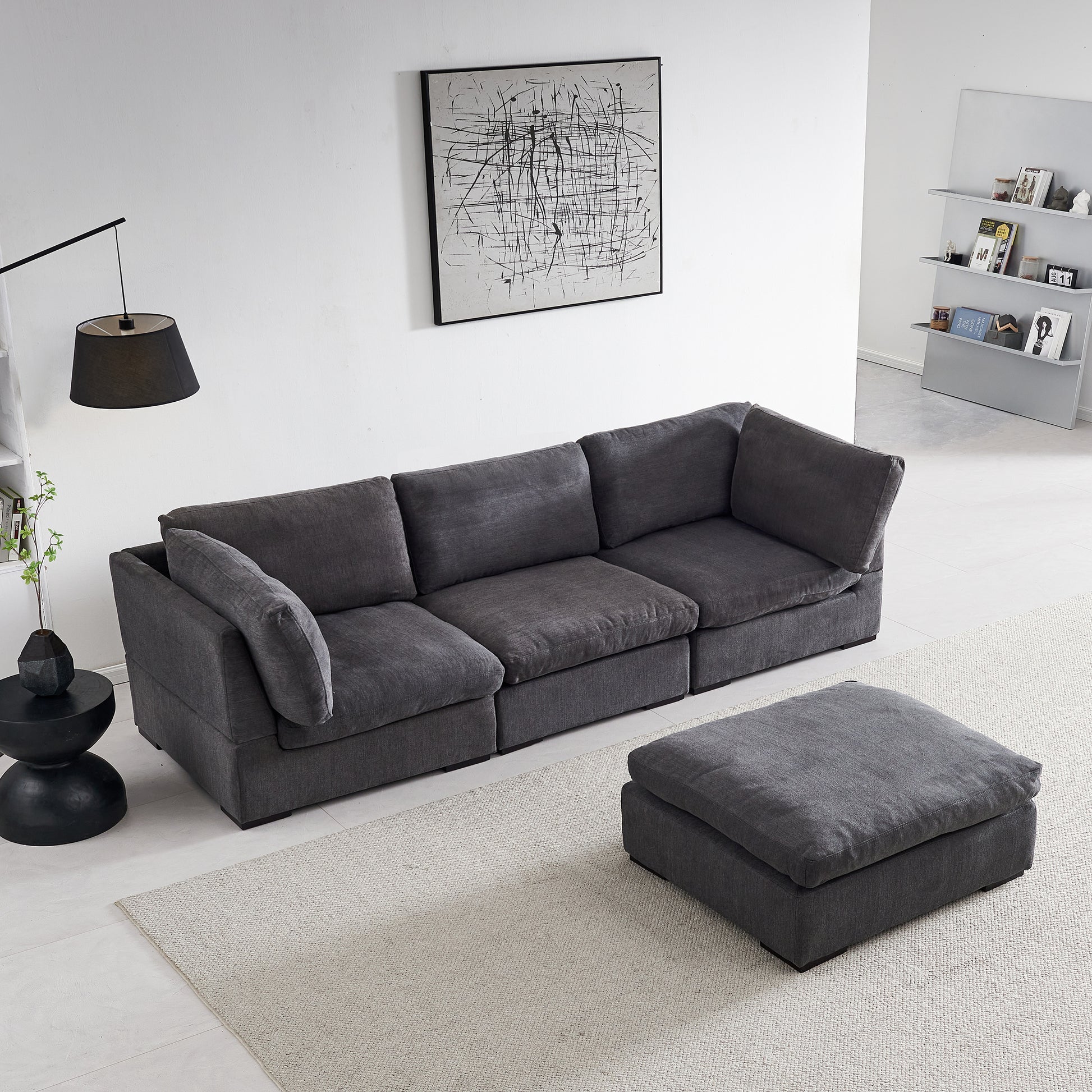 L Shape Modular Soft Fabric Sofa Filled with Down (Dark Grey)